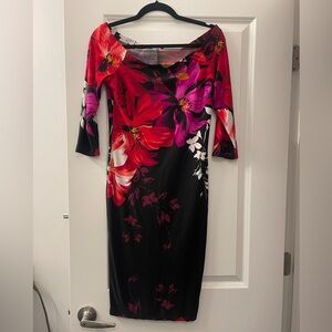 VENUS Vibrant Floral Off the shoulder Long Sleeve Dress